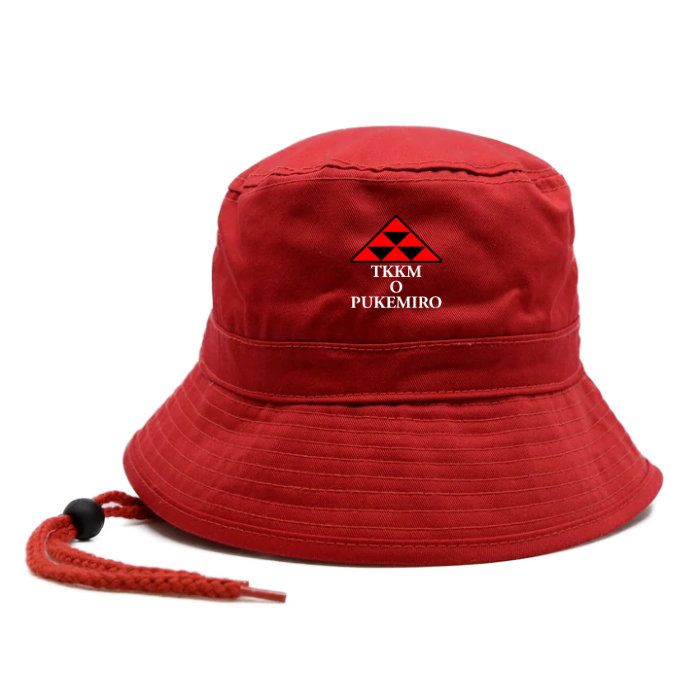 Red Bucket Hat with Cord (with Logo)
